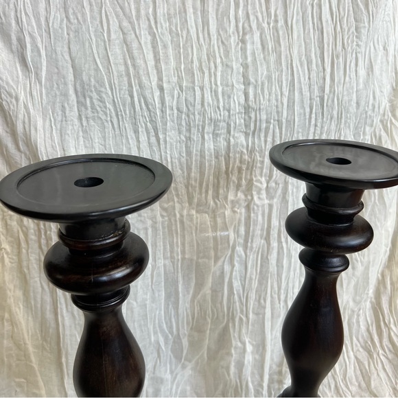 Pottery Barn Bougeoir Large Turned Wood Taper & Pillar Candle Holder Set - Picture 3 of 6
